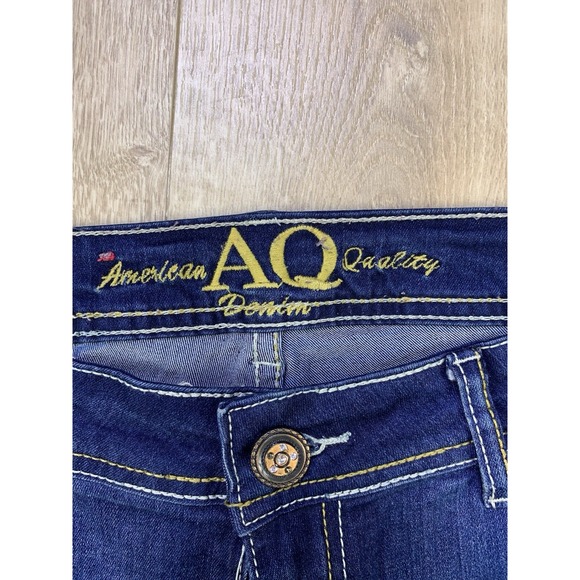 AQ American Quality Denim Women Sz 9 Dark Wash Cut Off Stretch‎ Jeans Low Rise - Picture 3 of 16